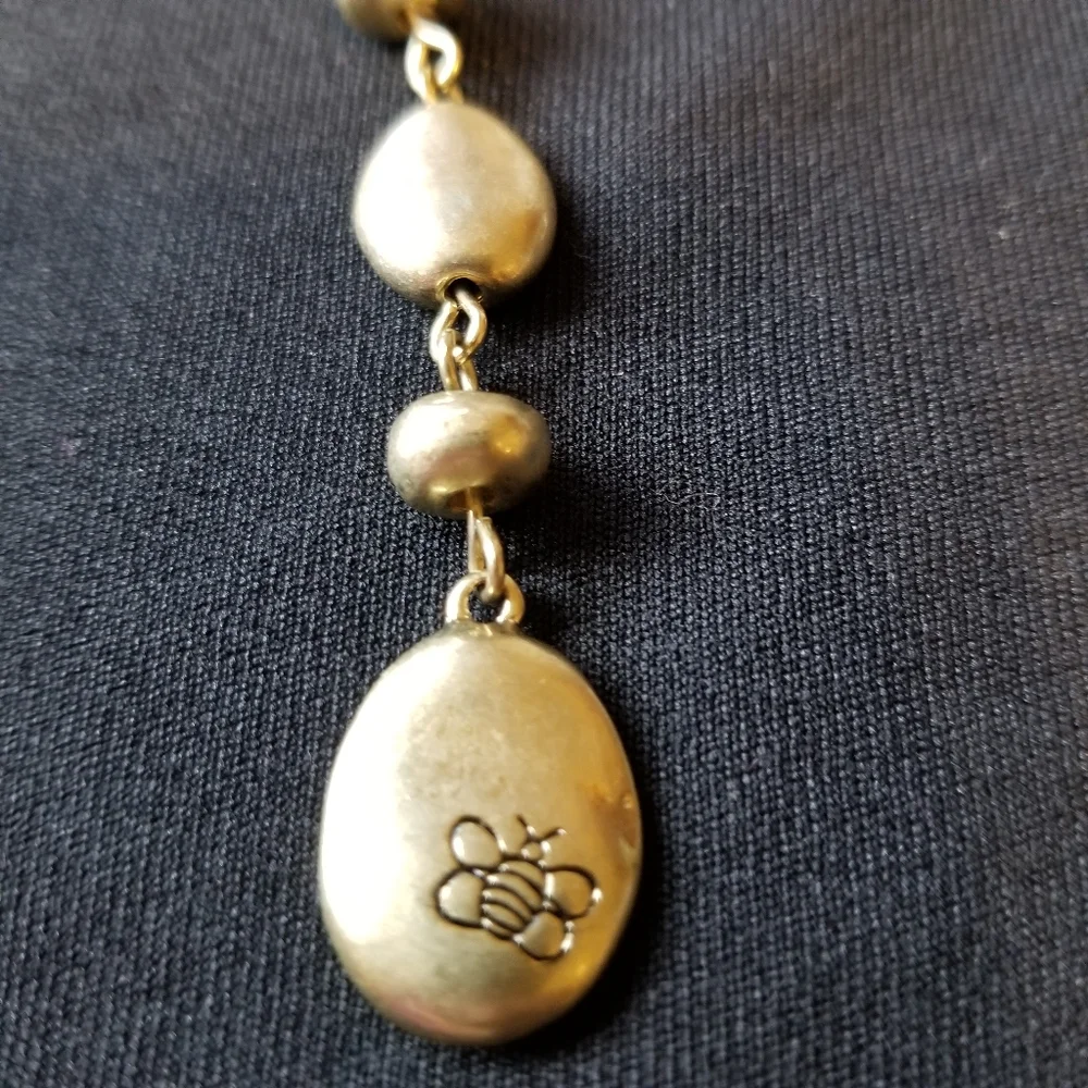 Bella Uno Y Neck Drop Gold Tone Recycled Metal Beaded Pebble Link Necklace